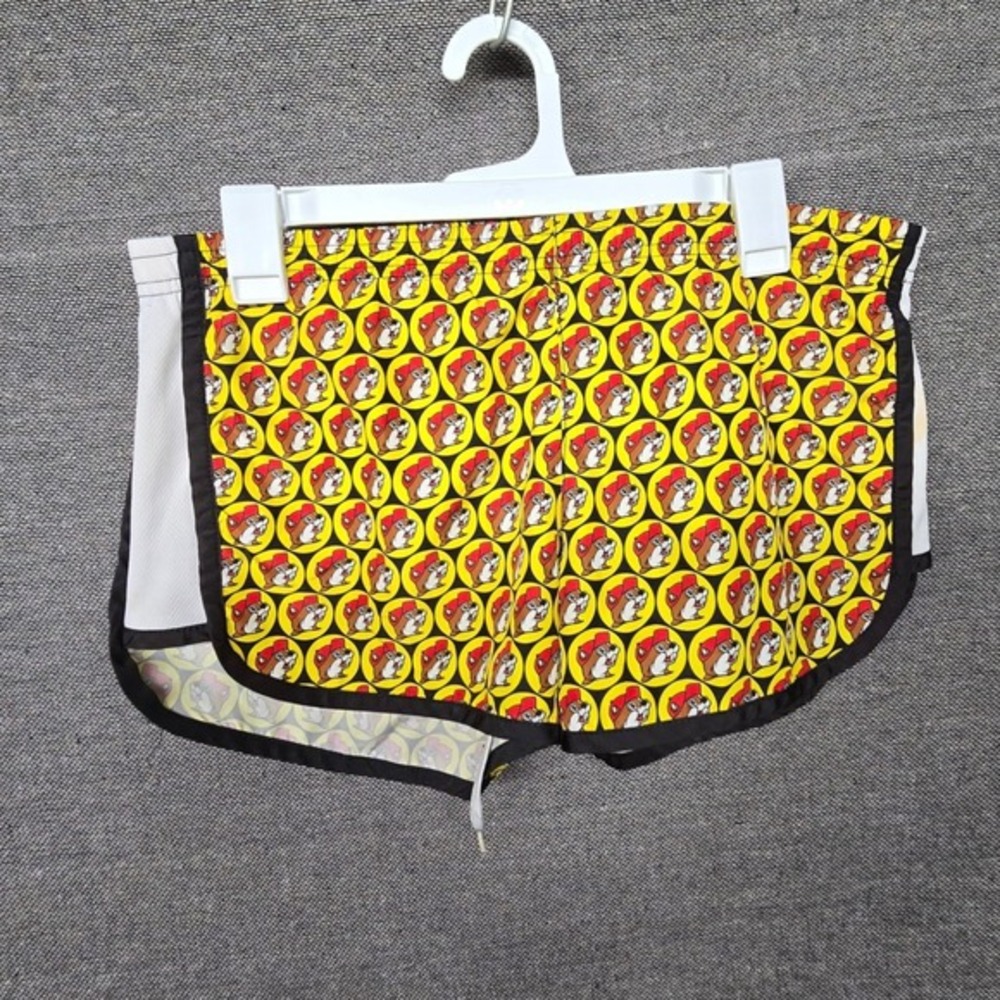 Buc-ee's Womens‎ XS Running Shorts All Over Print Beaver Logo Yellow Athletic